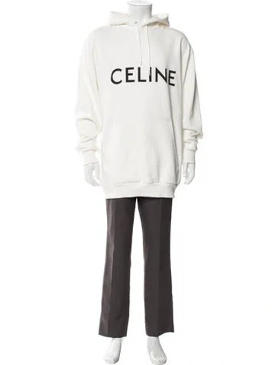 Pre-owned Celine Graphic Print Crew Neck Hoodie In White