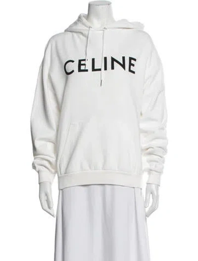 Pre-owned Celine Graphic Print Crew Neck Hoodie In White