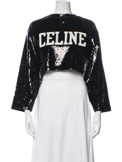 Pre-owned Celine Graphic Print Crew Neck Sweater In Blue