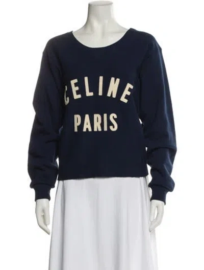 Pre-owned Celine Graphic Print Crew Neck Sweatshirt In Blue
