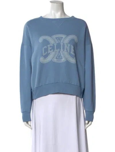 Pre-owned Celine Graphic Print Crew Neck Sweatshirt In Blue