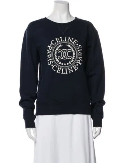 Pre-owned Celine Graphic Print Crew Neck Sweatshirt In Blue