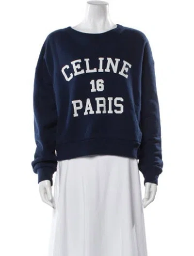 Pre-owned Celine Graphic Print Crew Neck Sweatshirt In Blue
