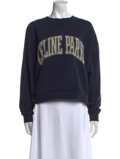 Pre-owned Celine Graphic Print Crew Neck Sweatshirt In Blue