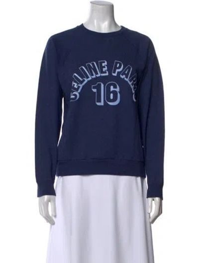 Pre-owned Celine Graphic Print Crew Neck Sweatshirt In Blue