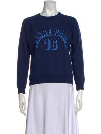 Pre-owned Celine Graphic Print Crew Neck Sweatshirt In Blue