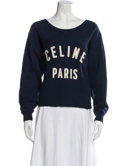 Pre-owned Celine Graphic Print Crew Neck Sweatshirt In Blue