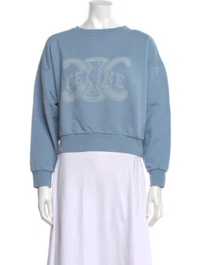 Pre-owned Celine Graphic Print Crew Neck Sweatshirt In Blue