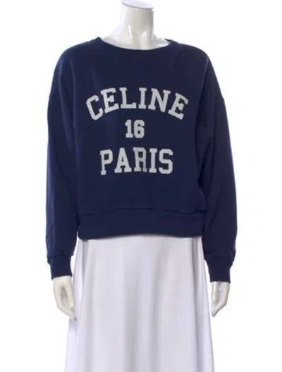 Pre-owned Celine Graphic Print Crew Neck Sweatshirt In Blue