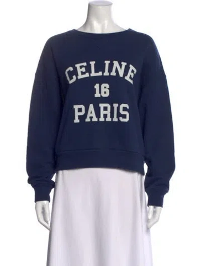 Pre-owned Celine Graphic Print Crew Neck Sweatshirt In Blue