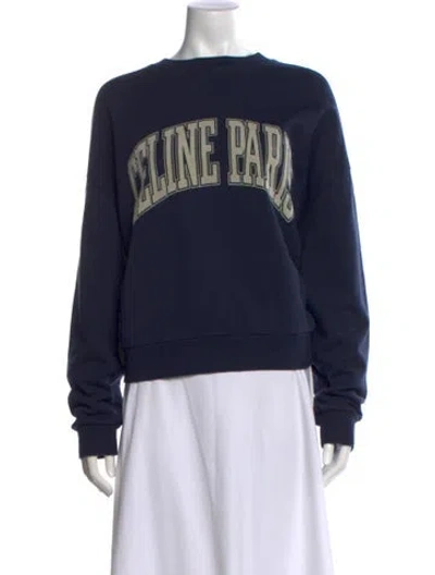 Pre-owned Celine Graphic Print Crew Neck Sweatshirt In Blue