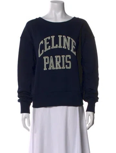 Pre-owned Celine Graphic Print Crew Neck Sweatshirt In Blue