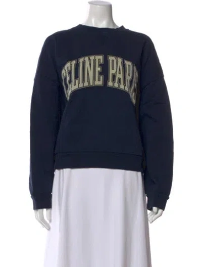 Pre-owned Celine Graphic Print Crew Neck Sweatshirt In Blue