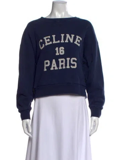 Pre-owned Celine Graphic Print Crew Neck Sweatshirt In Blue