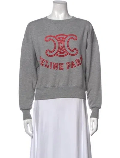 Pre-owned Celine Graphic Print Crew Neck Sweatshirt In Grey