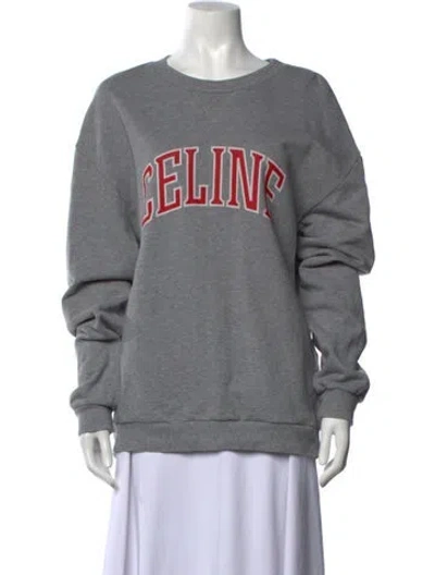 Pre-owned Celine Graphic Print Crew Neck Sweatshirt In Grey