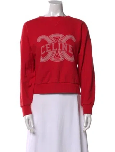 Pre-owned Celine Graphic Print Crew Neck Sweatshirt In Red