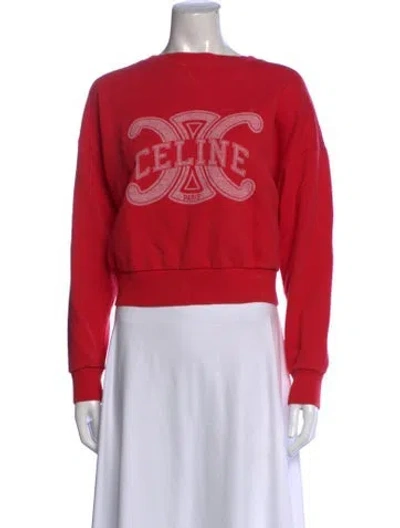 Pre-owned Celine Graphic Print Crew Neck Sweatshirt In Red