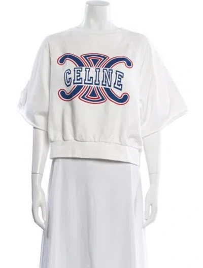 Pre-owned Celine Graphic Print Crew Neck Sweatshirt In White