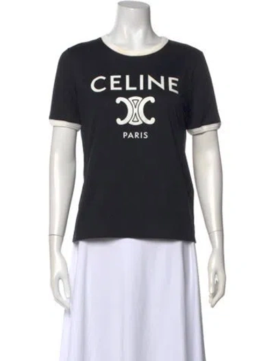 Pre-owned Celine Graphic Print Crew Neck T-shirt In Black