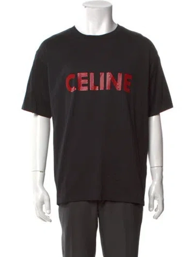 Pre-owned Celine Graphic Print Crew Neck T-shirt In Black