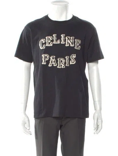 Pre-owned Celine Graphic Print Crew Neck T-shirt In Black