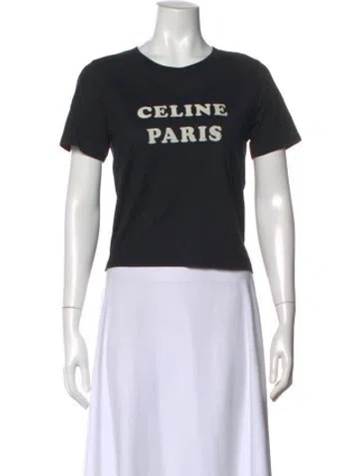 Pre-owned Celine Graphic Print Crew Neck T-shirt In Black