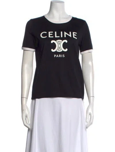 Pre-owned Celine Graphic Print Crew Neck T-shirt In Black