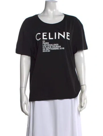 Pre-owned Celine Graphic Print Crew Neck T-shirt In Black