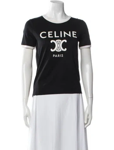 Pre-owned Celine Graphic Print Crew Neck T-shirt In Black