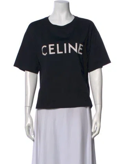 Pre-owned Celine Graphic Print Crew Neck T-shirt In Black