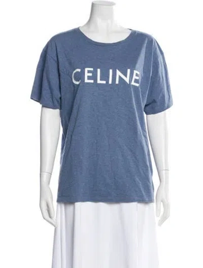 Pre-owned Celine Graphic Print Crew Neck T-shirt In Blue