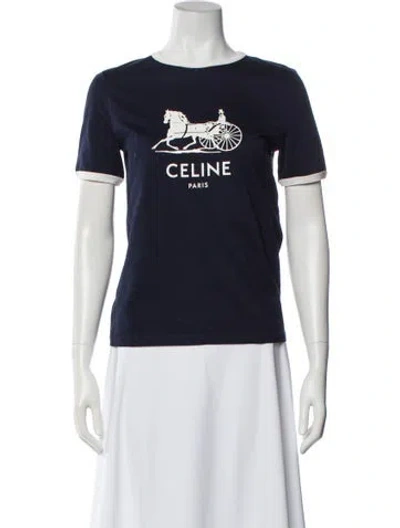 Pre-owned Celine Graphic Print Crew Neck T-shirt In Blue