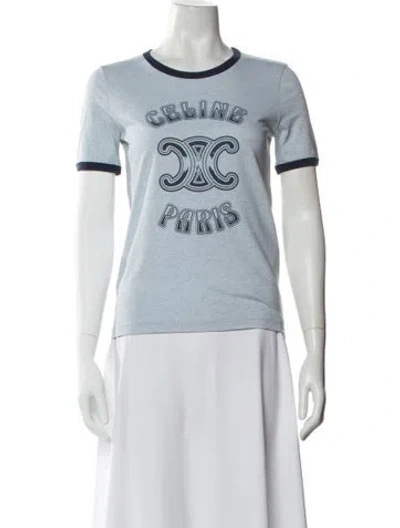 Pre-owned Celine Graphic Print Crew Neck T-shirt In Blue