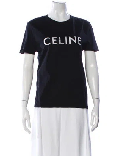 Pre-owned Celine Graphic Print Crew Neck T-shirt In Blue