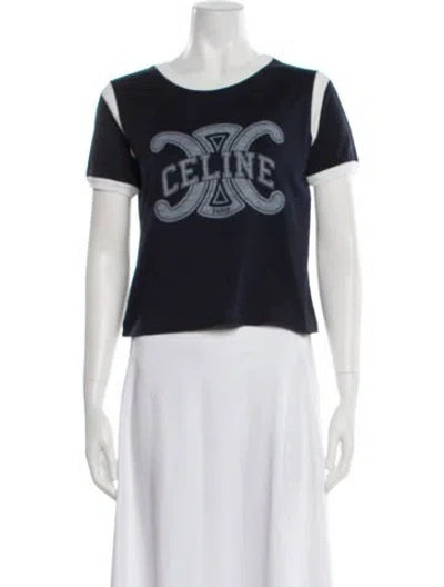 Pre-owned Celine Graphic Print Crew Neck T-shirt In Blue