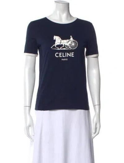 Pre-owned Celine Graphic Print Crew Neck T-shirt In Blue