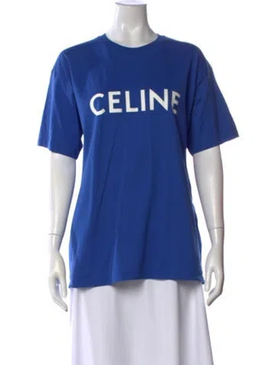 Pre-owned Celine Graphic Print Crew Neck T-shirt In Blue
