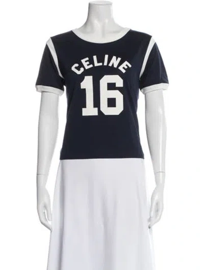 Pre-owned Celine Graphic Print Crew Neck T-shirt In Blue