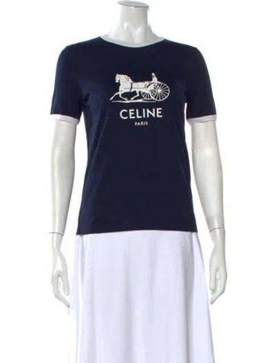 Pre-owned Celine Graphic Print Crew Neck T-shirt In Blue