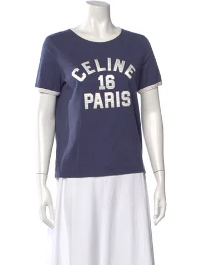 Pre-owned Celine Graphic Print Crew Neck T-shirt In Blue