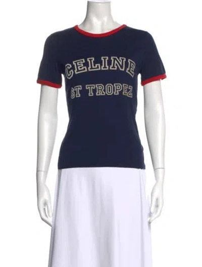 Pre-owned Celine Graphic Print Crew Neck T-shirt In Blue