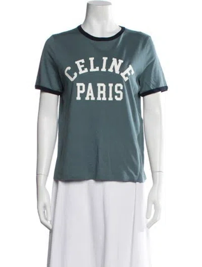 Pre-owned Celine Graphic Print Crew Neck T-shirt In Blue