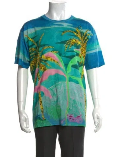 Pre-owned Celine Graphic Print Crew Neck T-shirt In Blue