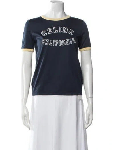 Pre-owned Celine Graphic Print Crew Neck T-shirt In Blue