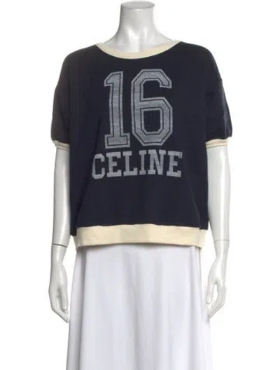 Pre-owned Celine Graphic Print Crew Neck T-shirt In Blue