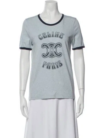 Pre-owned Celine Graphic Print Crew Neck T-shirt In Blue