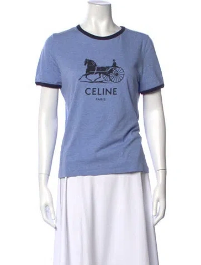 Pre-owned Celine Graphic Print Crew Neck T-shirt In Blue