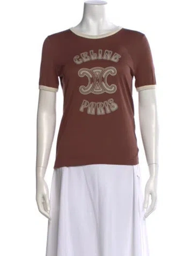 Pre-owned Celine Graphic Print Crew Neck T-shirt In Brown