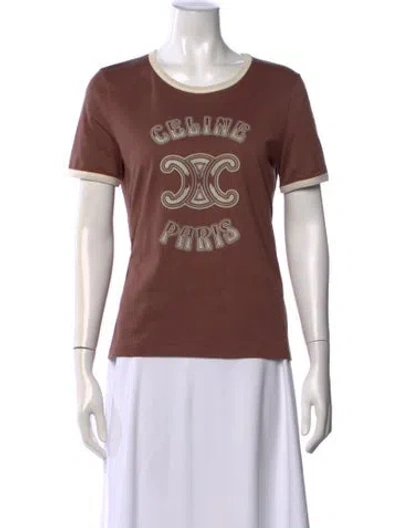 Pre-owned Celine Graphic Print Crew Neck T-shirt In Brown
